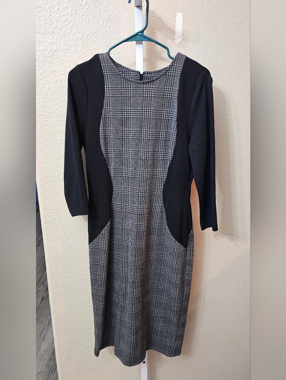 Spense Black and Gray Plaid Midi Sheath Dress 8